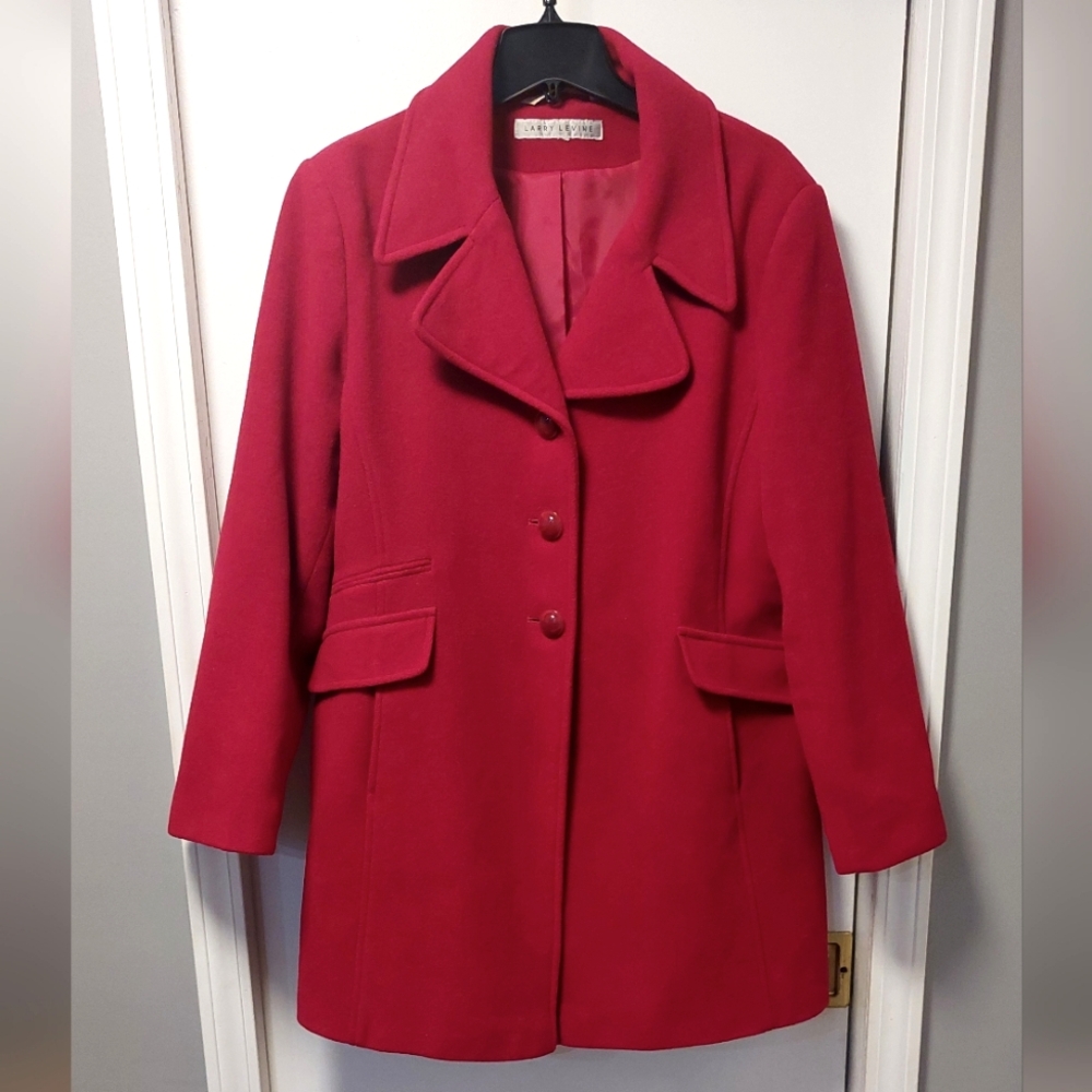 LARRY LEVINE Cardinal Red 3 Button Wool Winter Overcoat